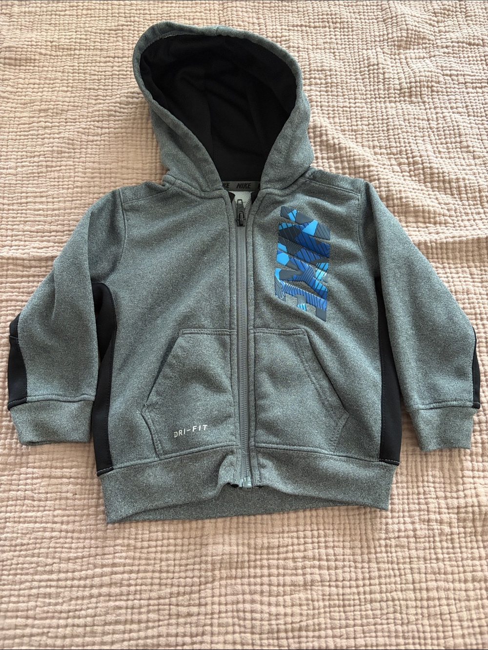 Nike Gray Hooded Dri-FIT Zip Jacket with Blue Graphic